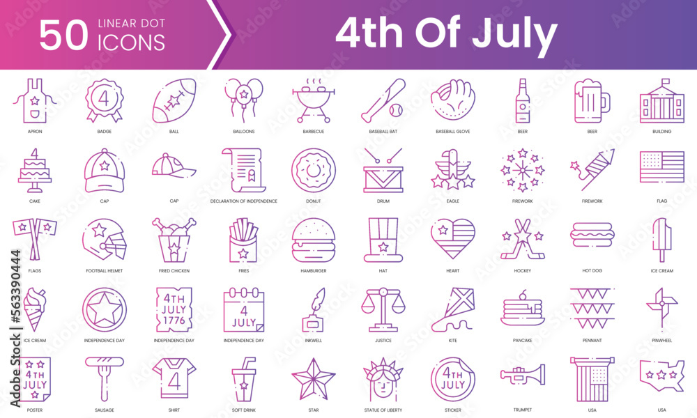 Set of independence day 4th of july icons. Gradient style icon bundle. Vector Illustration