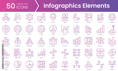 Set of infographic elements icons. Gradient style icon bundle. Vector Illustration