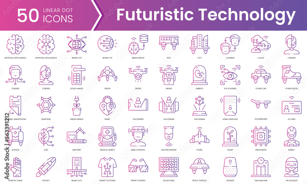 Set of futuristic technology icons. Gradient style icon bundle. Vector Illustration