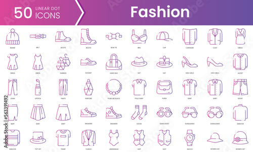 Set of fashion icons. Gradient style icon bundle. Vector Illustration