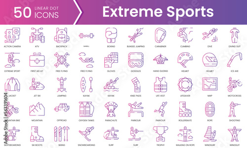 Set of extreme sports icons. Gradient style icon bundle. Vector Illustration