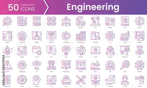 Set of engineering icons. Gradient style icon bundle. Vector Illustration