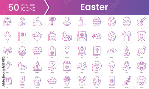 Set of easter icons. Gradient style icon bundle. Vector Illustration