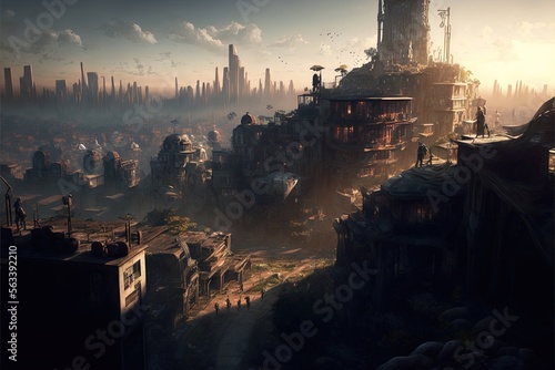  a futuristic city with a lot of tall buildings and lots of people standing on top of it in the distance is a distant city with a lot of tall buildings and lots of tall buildings. Generative AI
