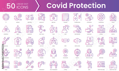 Set of covid protection measures icons. Gradient style icon bundle. Vector Illustration