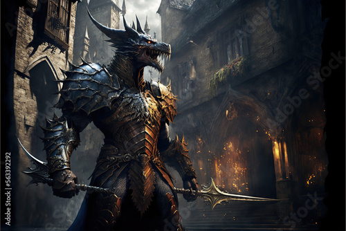 dragon man with armor, warrior creature