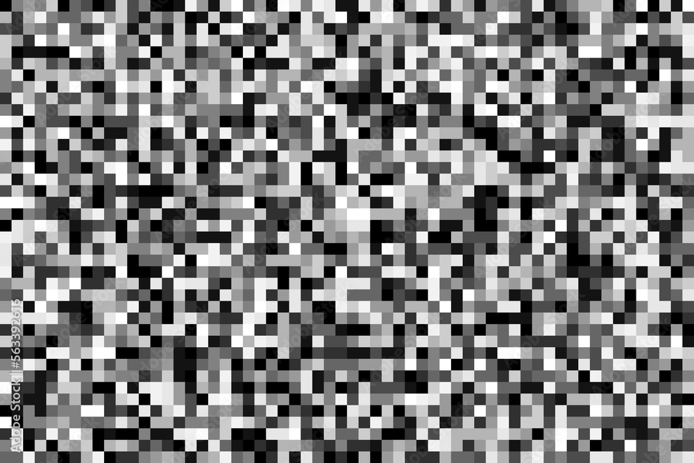 Square pixel background. Abstract illustration consisting of small squares. Black and white pixelated blocks.