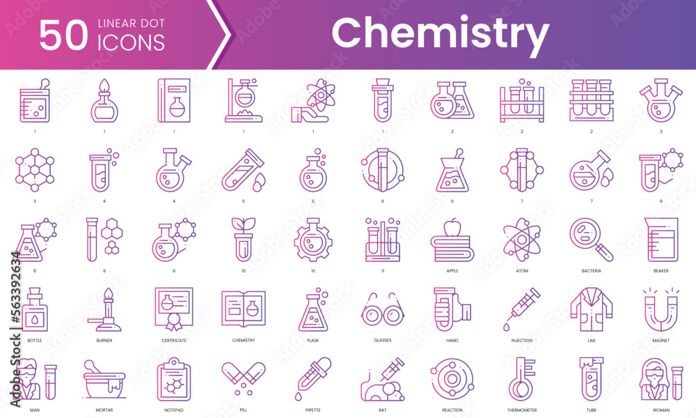 Set of chemistry icons. Gradient style icon bundle. Vector Illustration