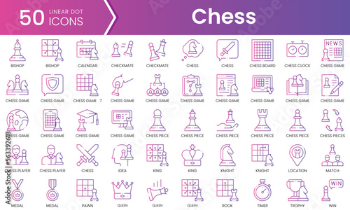Set of chess icons. Gradient style icon bundle. Vector Illustration