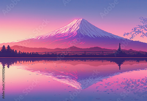 ai midjourney generative illustration of mountain fuji in anime style