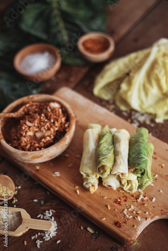 Lahana Sarma, Turkish traditional food,a boiled cabbage leaf that is formed into a roll with a stuffing of rice