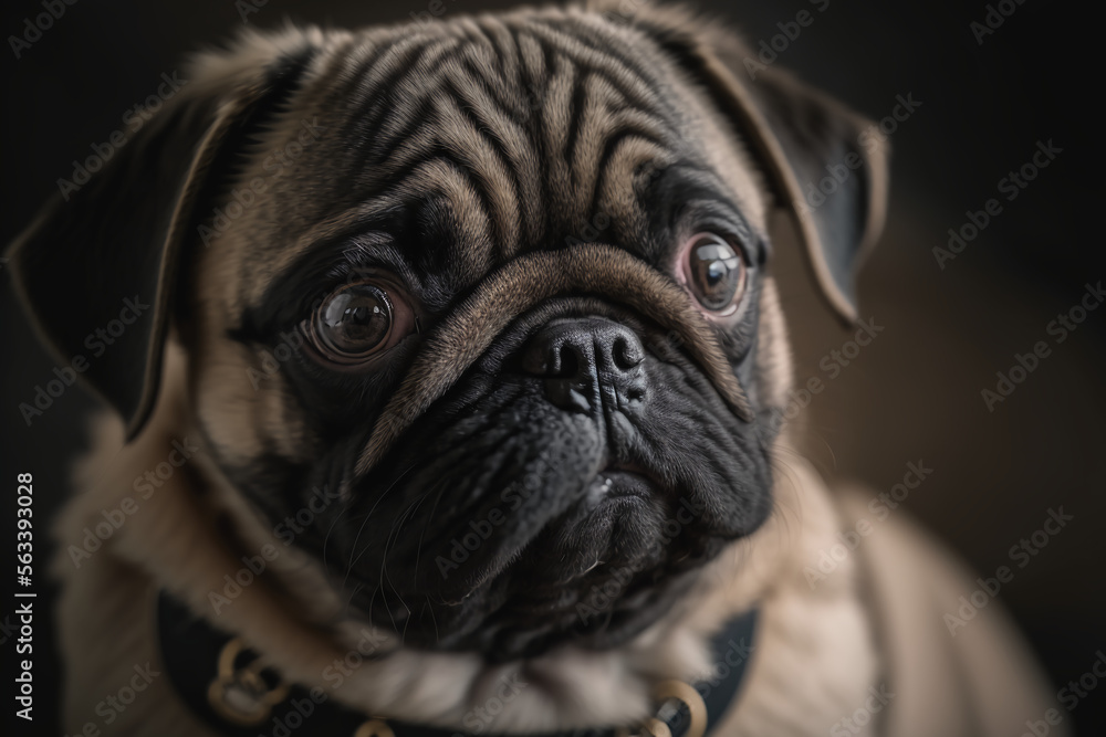 Adorable pug portrait, generative AI