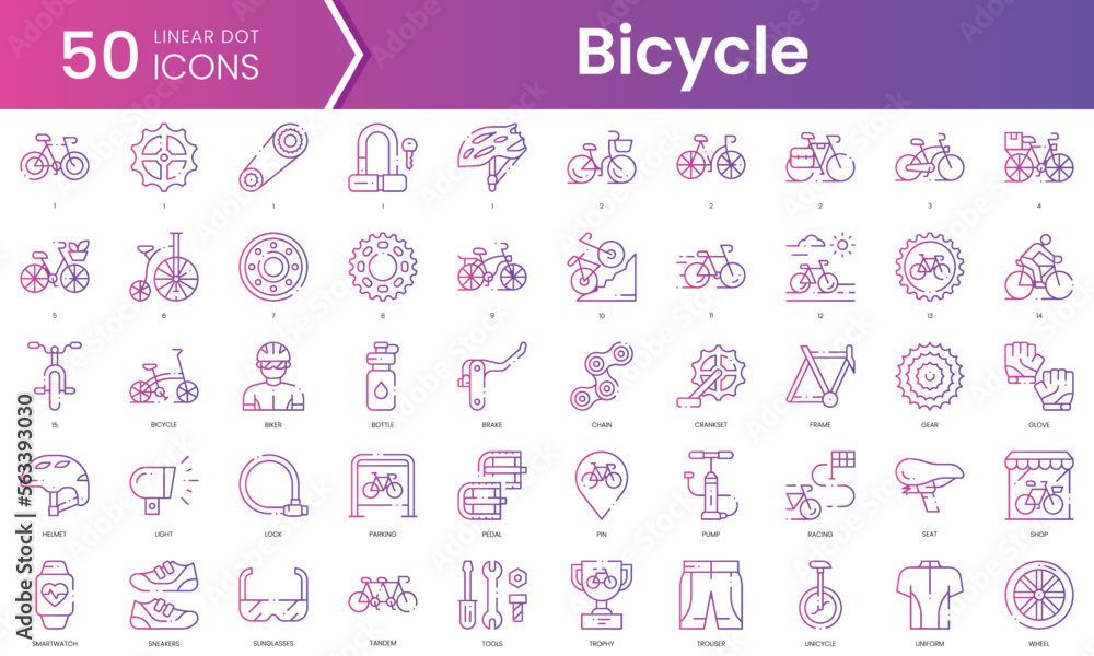 Set of bicycle icons. Gradient style icon bundle. Vector Illustration