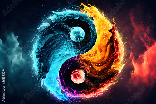 background ying yang fire water thunder Generative AI