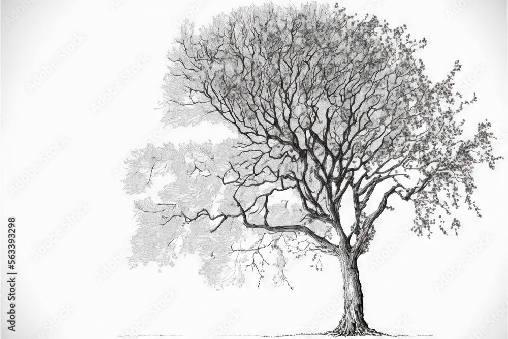 a drawing of a tree with no leaves on it's branches and a white