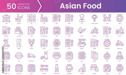 Set of asian food restaurant icons. Gradient style icon bundle. Vector Illustration