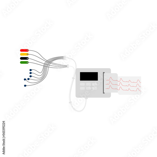 Illustration of electrocardiography monitor and recorders on isolated background.