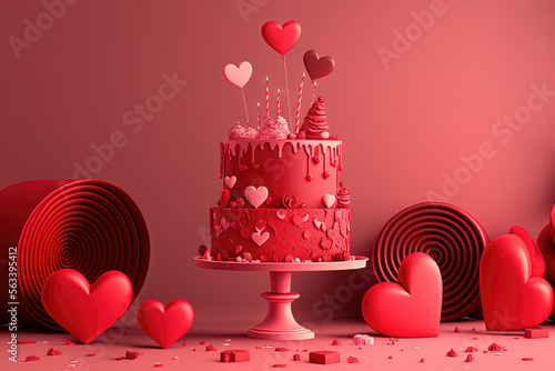 Valentine's cake with hearts and decorations. 