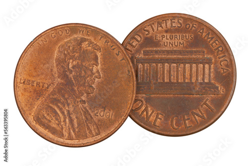 Obraz na płótnie Close-up of two USA pennies isolated on white w salonie