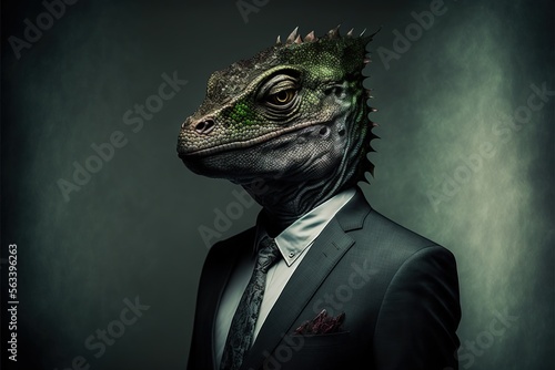 Portrait of a lizard in a business suite, fraud finance concept