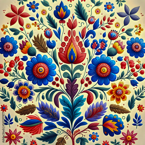 Polish Folk in watercolor pattern, hand drawn illustartion, floral pattern Generative AI