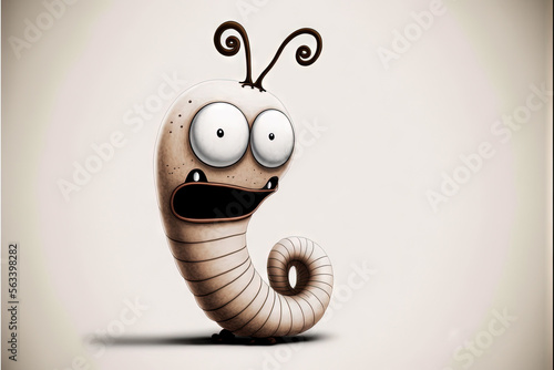  a cartoon worm with a funny face and a worm like body with a long nose and a large, curled tail, with a large, black nose and white, curled tail, with a. photo