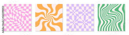 Vector backgrounds in groovy aesthetic.Abstract templates in y2k style.Trendy geometric designs for banners,social media marketing,branding,packaging,covers