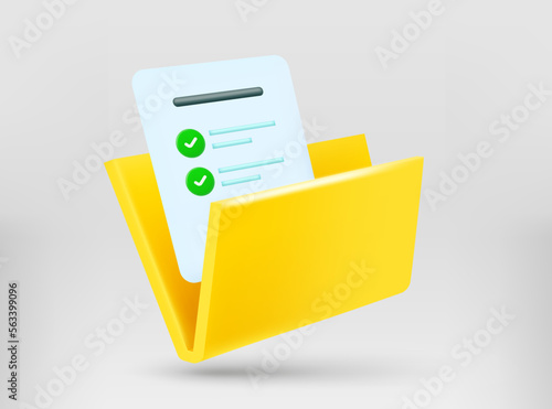 Yellow folder with report. 3d vector illustration