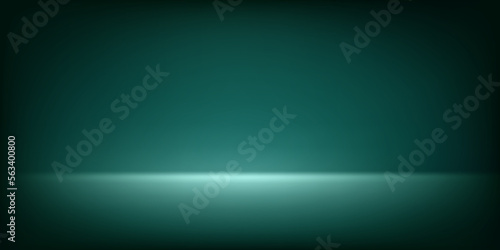 Abstract illuminated empty dark green room. Design template. 3d vector background