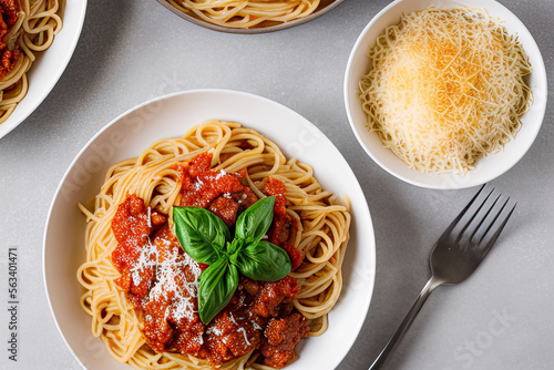 spaghetti pasta with tomato sauce in white bowl