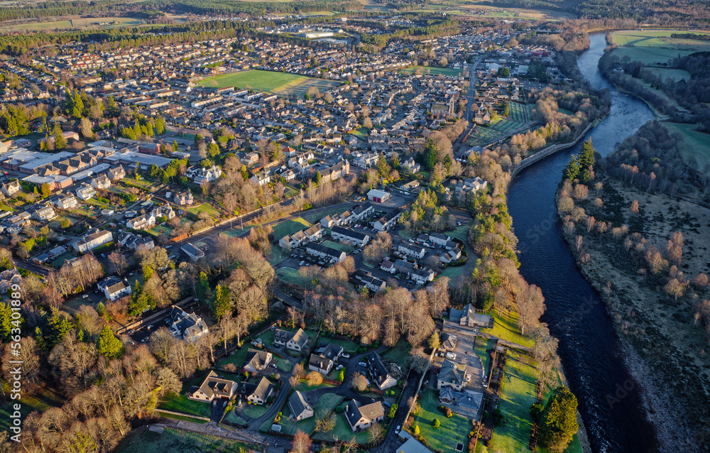 Aerial view of Banchory village in Aberdeenshire
