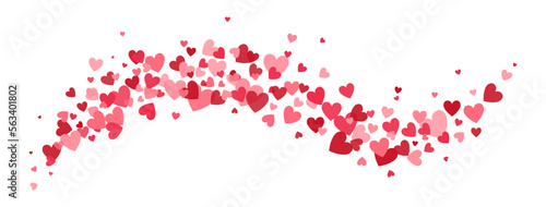 Heart flying wave composition. Red paper hearts falling confetti background. Valentines Day banner for greeting card, wedding invitation, gift packages. Celebration backdrop. Vector illustration