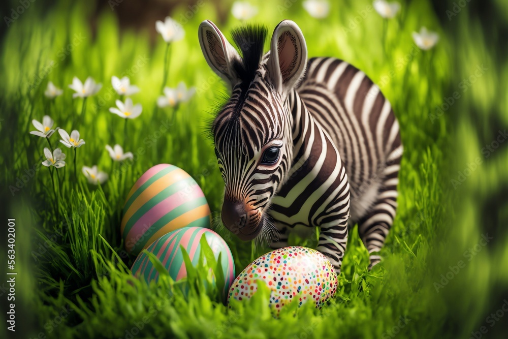 sturen Subsidie overloop Zebra on the spring lawn, Easter Egg Surprise, generative ai Stock  Illustration | Adobe Stock