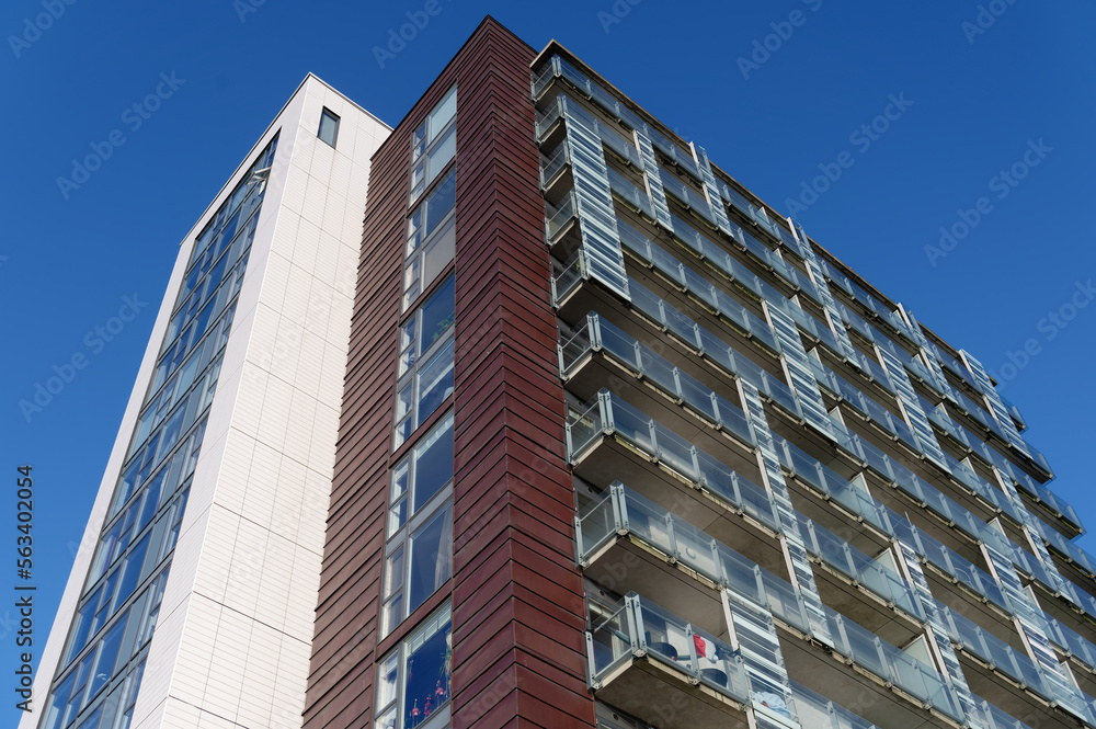High rise residential building of flats with cladding being replaced with fire resistant materials High rise residential building of flats with cladding being replaced with fire resistant materials