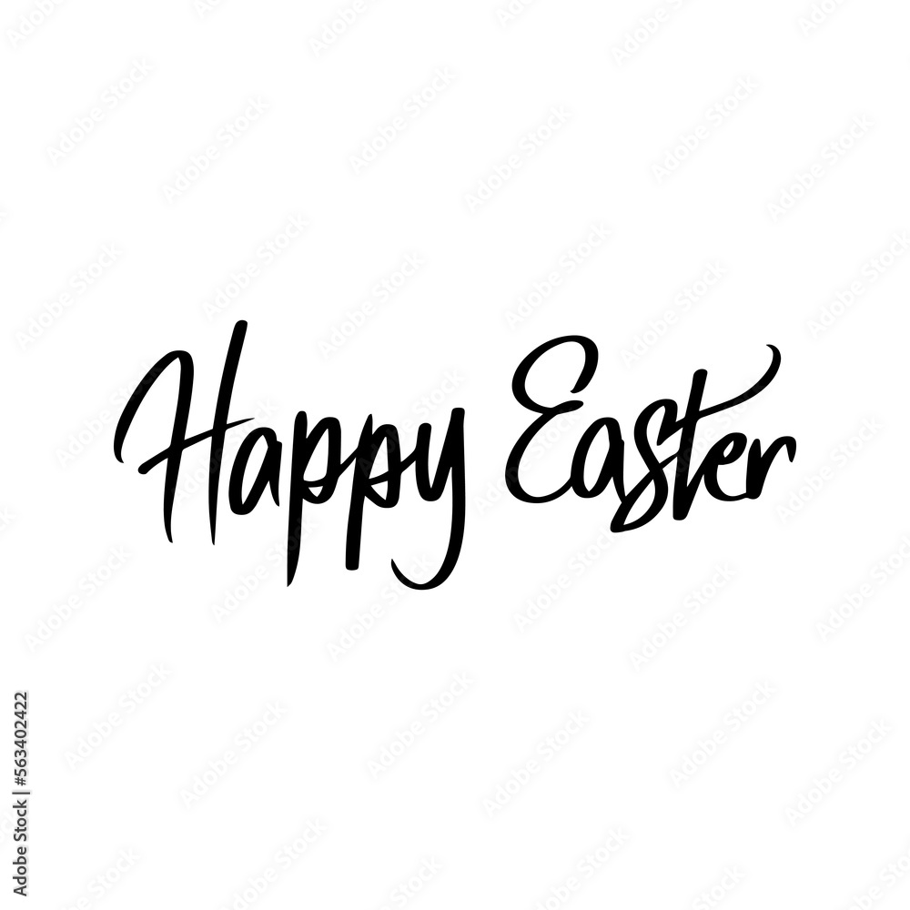 Grunge Happy Easter Handwritten Lettering. Vector Illustration of Phrase Spring Holiday. Black over White Background Calligraphy.