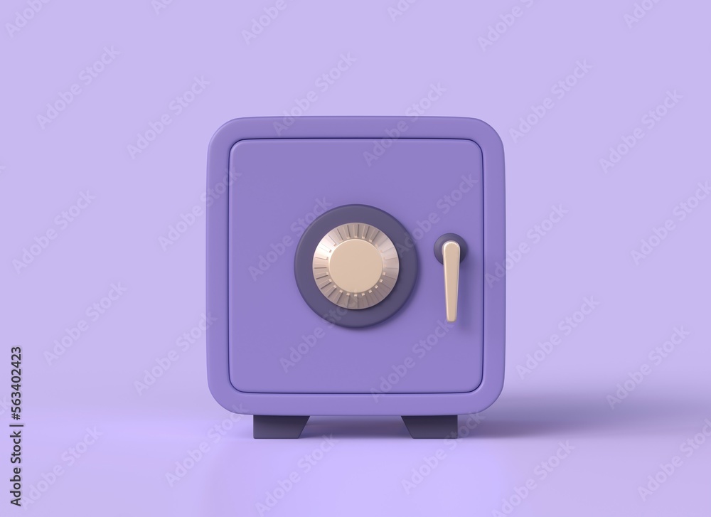 3d safe in cartoon style. the concept of safe storage of money, bank deposit. illustration isolated on purple background. 3d rendering 3d safe in cartoon style. the concept of safe storage of money, bank deposit. illustration isolated on purple background. 3d rendering