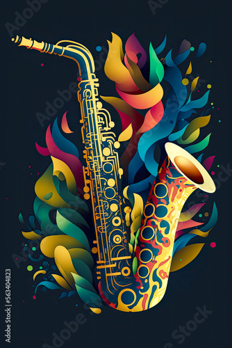 Saxophone vertical design  background  graphic. Generative AI