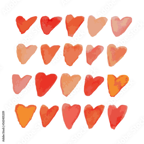 Vector watercolor hearts, Valentine Day.