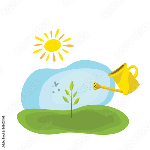 An instructive tree planting activity to instill in children the importance of planting trees. Vector illustration.