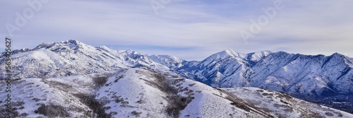 Lone Peak from Mack Hill Sensei hiking trail mountain views by Lone Peak Wilderness  Wasatch Rocky Mountains  Utah. USA.