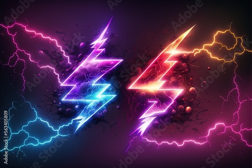 Digital background illustration with lightning of realistic neon lights. Generative AI