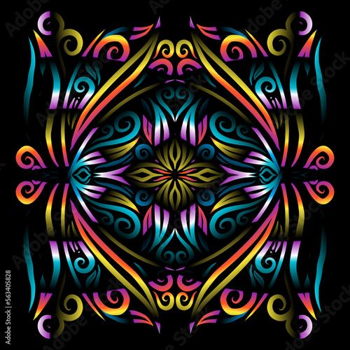 Beautiful colourful gradient line art of indonesian traditional abstract batik dayak ornament for design template elements commercial  ads