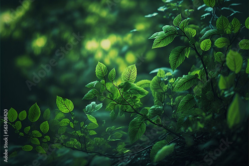 green leafs and forest backgrounds - Created with Generative AI technology 