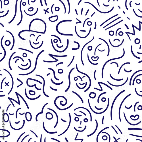  faces of young people - seamless lines pattern , vector background