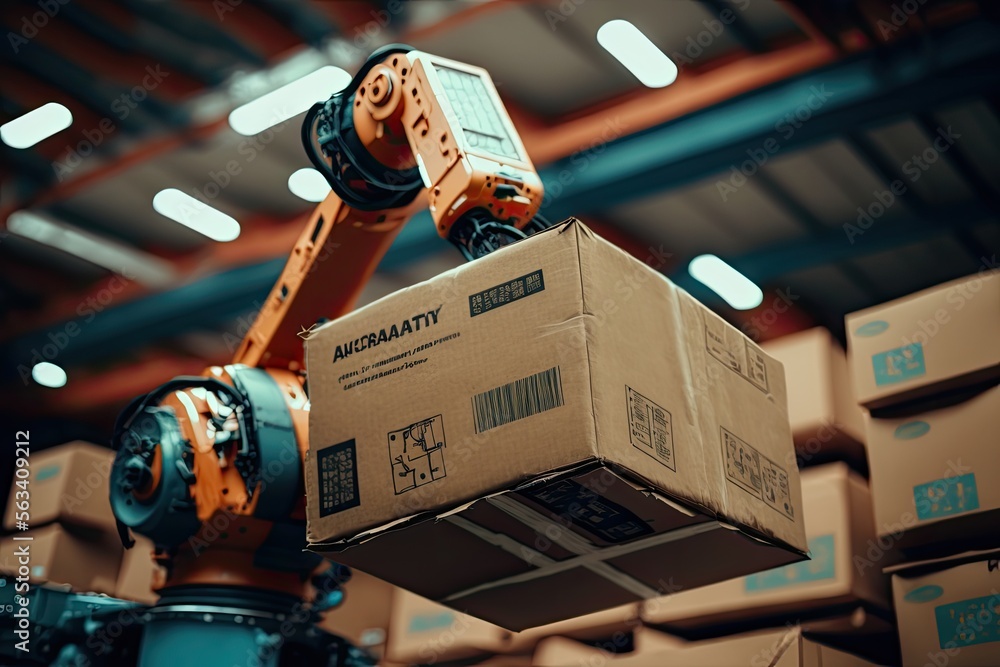 Industrial Robot in a Warehouse Picking and Sorting Packages ...