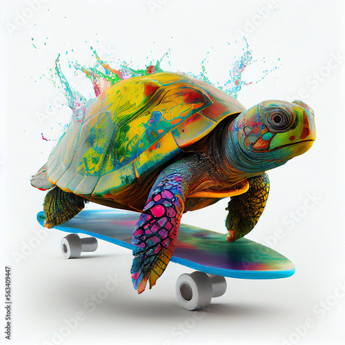 Sea turtle on skate board. AI generative. photo