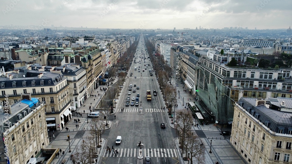 Drone photo Avenue Champs Elysée Paris France europe