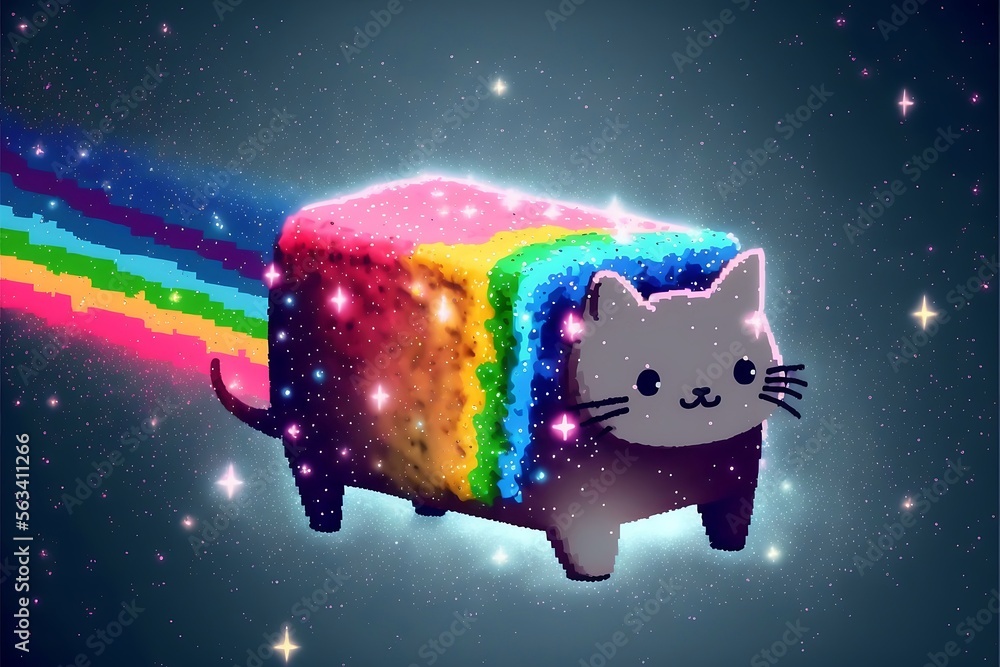 Nyan cat with rainbow, Generative AI Stock Illustration | Adobe Stock