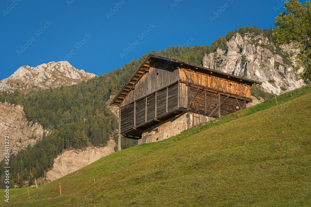 Chalet on the grassland in the mountain, Dolomite, Italy