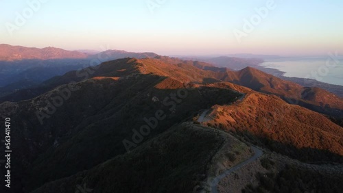 Aerial Video of East Camino Cielo at Sunset, Santa Ynez Mountains, Santa Barbara